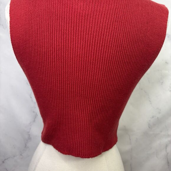 Vtg y2k Ribbed Knit Red Cropped Turtleneck Sweater Sleeveless Crochet S Retro - Picture 7 of 14